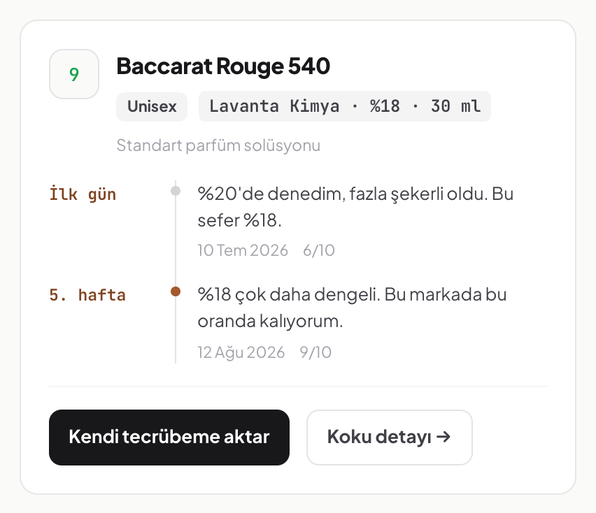 Paylaşılan bir tecrübe: Baccarat Rouge 540, %20'den %18'e inen oran ve haftalara göre notlar